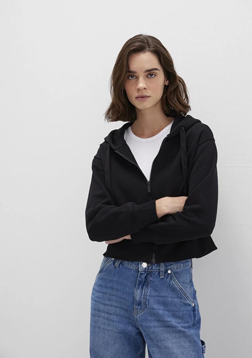 MAVİ FERMUARLI SWEATSHIRT KADIN KAPÜŞONLU CEKET