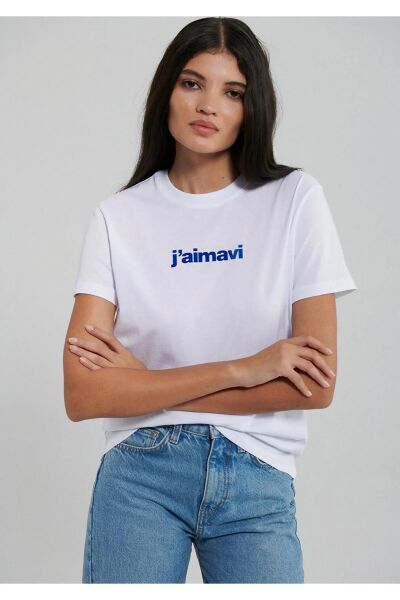 MAVİ BISIKLET YAKA LOGO TİŞORT KADIN LOGO T-SHIRT