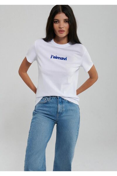 MAVİ BISIKLET YAKA LOGO TİŞORT KADIN LOGO T-SHIRT