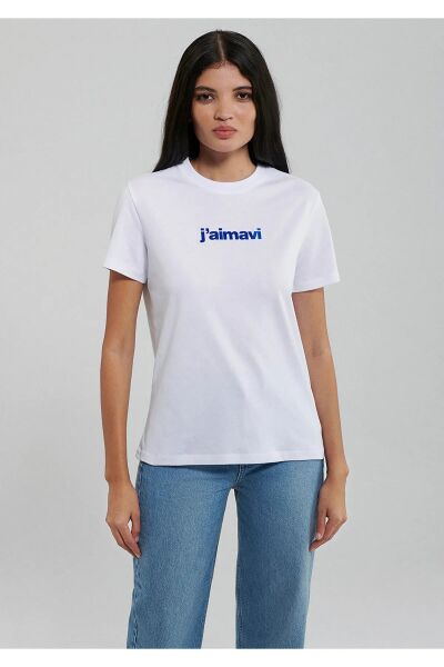 MAVİ BISIKLET YAKA LOGO TİŞORT KADIN LOGO T-SHIRT