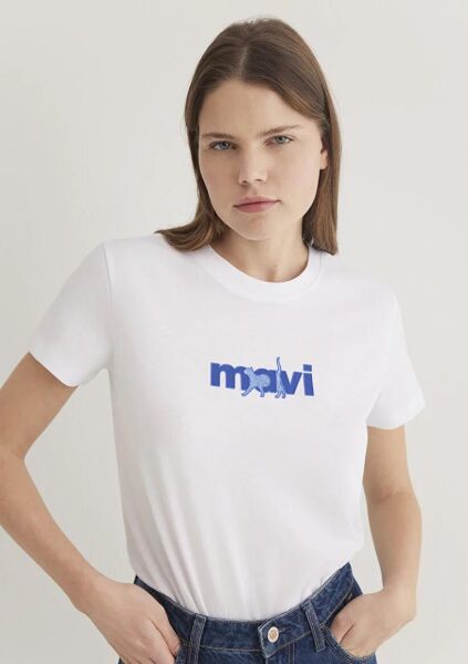 MAVİ BASKILI TİŞÖRT KADIN LOGO T-SHIRT