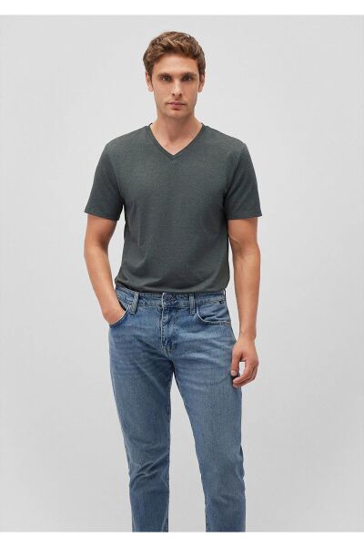 MAVİ STRETCH V YAKA TİŞÖRT ERKEK BASIC, SEMI BASIC