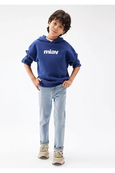 MAVİ MIAV BASKILI ERKEK ÇOCUK KAPÜŞONLU SWEATSHIRT