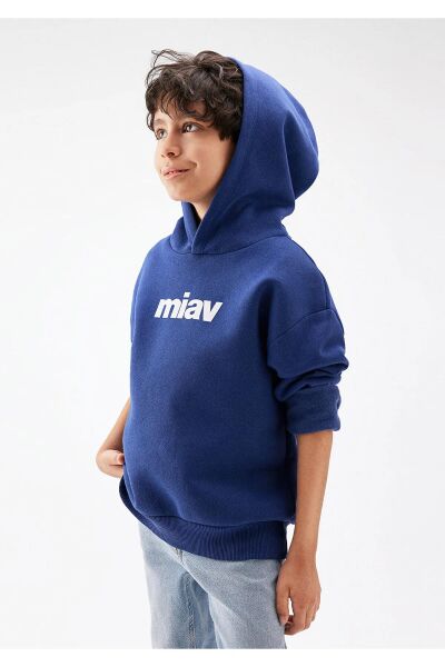 MAVİ MIAV BASKILI ERKEK ÇOCUK KAPÜŞONLU SWEATSHIRT