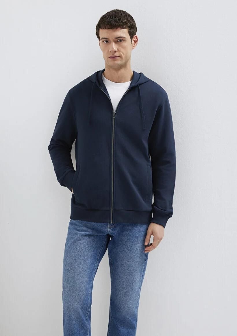 MAVİ KAPÜŞONLU FULL ZIP ERKEK SWEATSHIRT