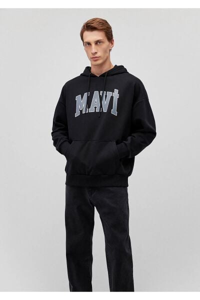 MAVİ BASKILI ERKEK KAPÜŞONLU SWEATSHIRT