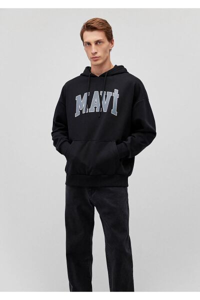 MAVİ BASKILI ERKEK KAPÜŞONLU SWEATSHIRT
