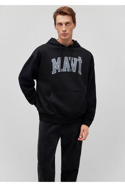 MAVİ BASKILI ERKEK KAPÜŞONLU SWEATSHIRT