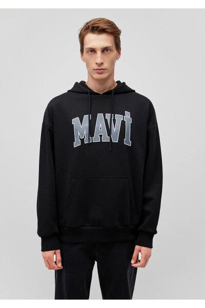 MAVİ BASKILI ERKEK KAPÜŞONLU SWEATSHIRT