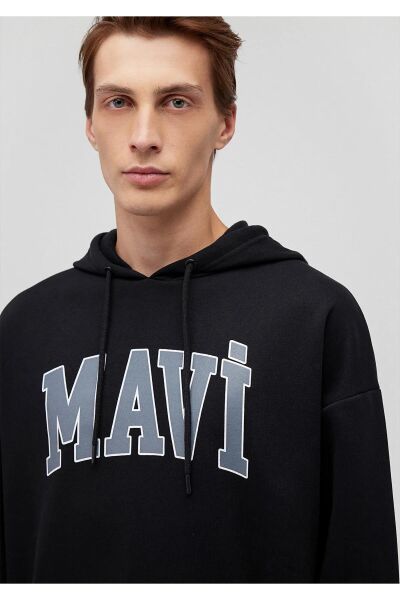 MAVİ BASKILI ERKEK KAPÜŞONLU SWEATSHIRT