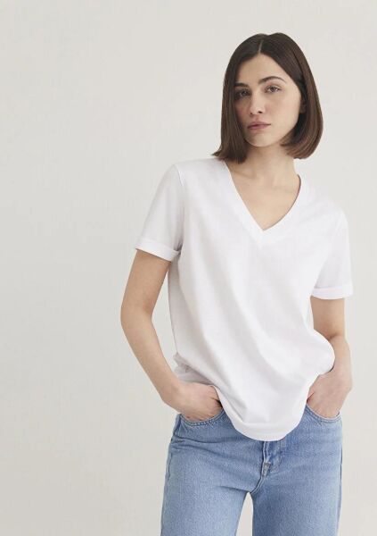 MAVİ V YAKA BASIC TİŞÖRT KADIN BASIC, SEMI BASIC