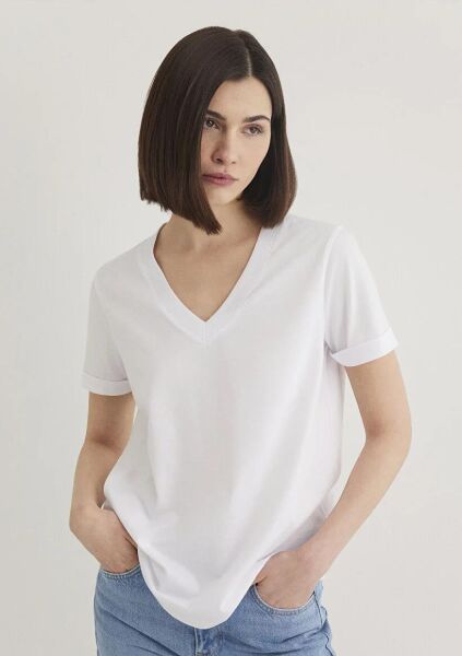 MAVİ V YAKA BASIC TİŞÖRT KADIN BASIC, SEMI BASIC