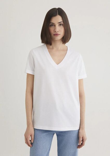 MAVİ V YAKA BASIC TİŞÖRT KADIN BASIC, SEMI BASIC