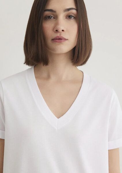 MAVİ V YAKA BASIC TİŞÖRT KADIN BASIC, SEMI BASIC