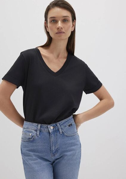 MAVİ V YAKA BASIC TİŞÖRT KADIN BASIC, SEMI BASIC