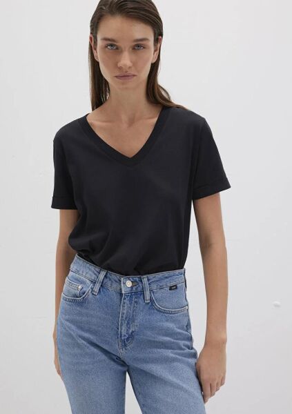 MAVİ V YAKA BASIC TİŞÖRT KADIN BASIC, SEMI BASIC