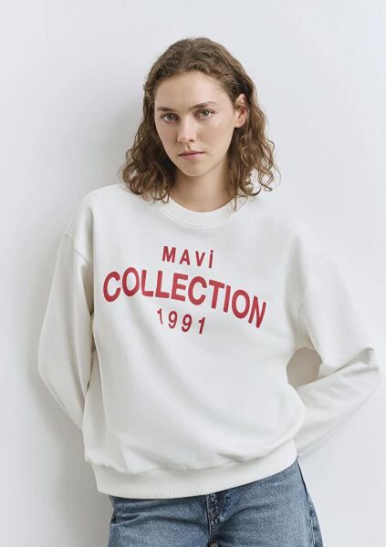 MAVİ COLLECTION BASKILI KADIN 0 YAKA SWEATSHIRT