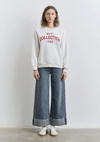 MAVİ COLLECTION BASKILI KADIN 0 YAKA SWEATSHIRT
