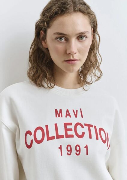 MAVİ COLLECTION BASKILI KADIN 0 YAKA SWEATSHIRT