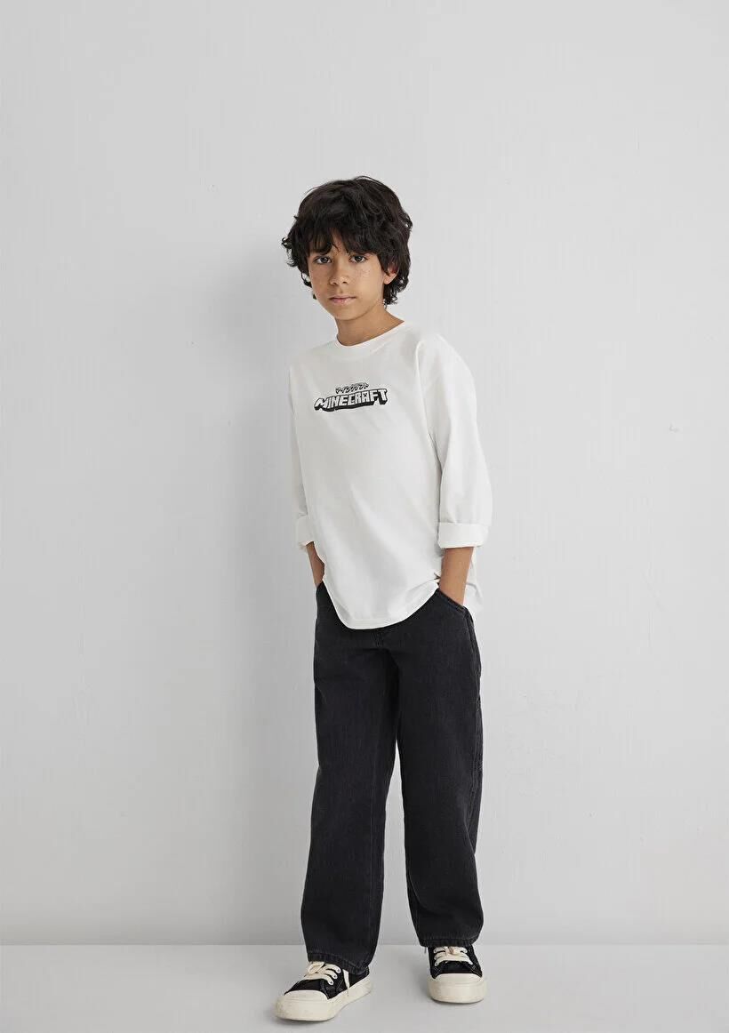 MAVİ MINECRAFT BASKILI UK TİŞÖRT ERKEK ÇOCUK PROJE, LİSANS T-SHIRT