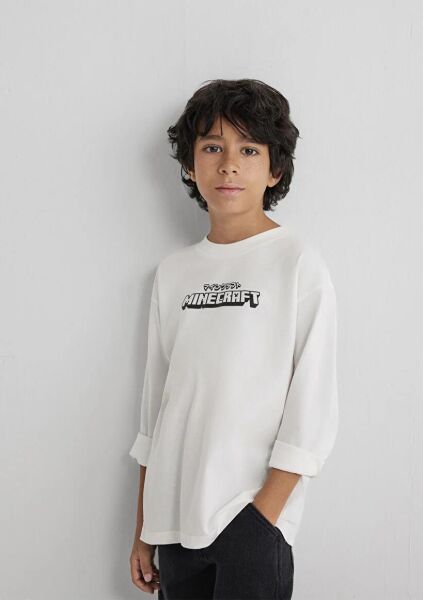 MAVİ MINECRAFT BASKILI UK TİŞÖRT ERKEK ÇOCUK PROJE, LİSANS T-SHIRT