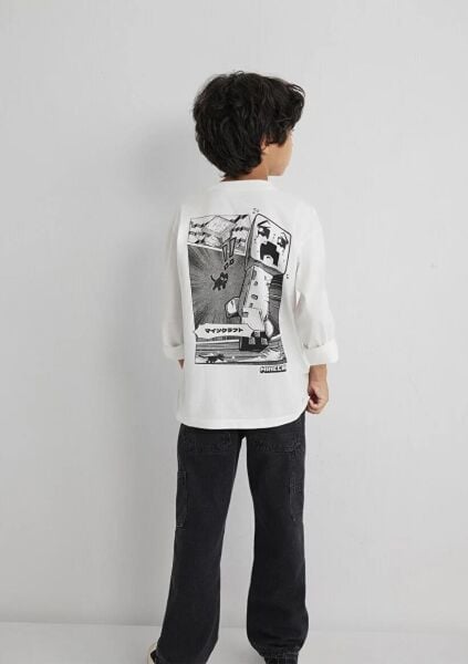 MAVİ MINECRAFT BASKILI UK ERKEK ÇOCUK PROJE, LİSANS T-SHIRT