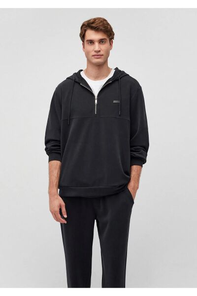 MAVİ KAPÜŞONLU FERMUARLI SWEATSHIRT ERKEK SWEATSHIRT