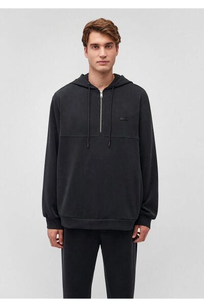 MAVİ KAPÜŞONLU FERMUARLI SWEATSHIRT ERKEK SWEATSHIRT