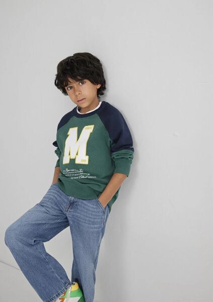 MAVİ M BASKILI ERKEK ÇOCUK 0 YAKA SWEATSHIRT