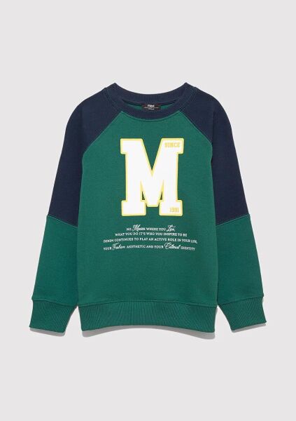 MAVİ M BASKILI ERKEK ÇOCUK 0 YAKA SWEATSHIRT