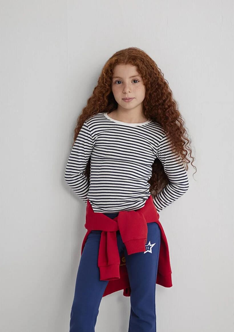 MAVİ ÇİZGİLİ UK TİŞÖRT KIZ ÇOCUK BASIC, SEMI BASIC