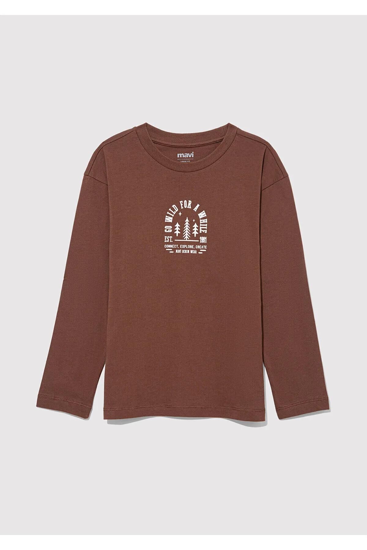 MAVİ GO WILD FOR A WHILE BASKILI UZUN KOL ERKEK ÇOCUK UZUN KOL T-SHIRT