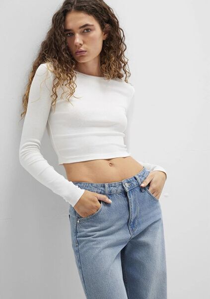 MAVİ UZUN KOLLU PENYE UST KADIN UZUN KOL T-SHIRT