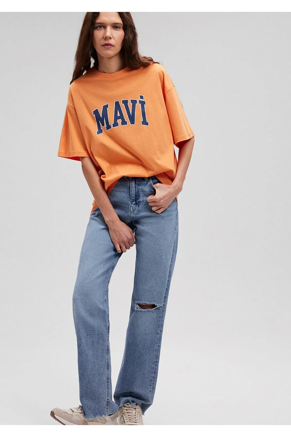 MAVİ BASKILI KADIN LOGO T-SHIRT