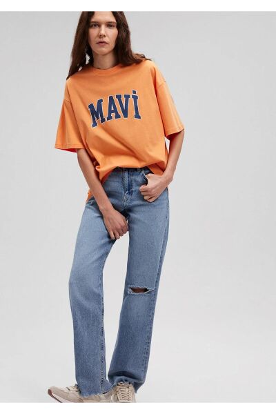 MAVİ BASKILI KADIN LOGO T-SHIRT