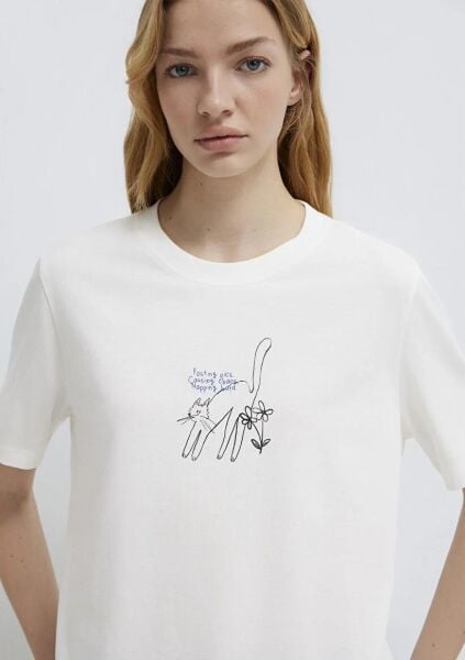 MAVİ KEDİ BASKILI KADIN TİŞÖRT