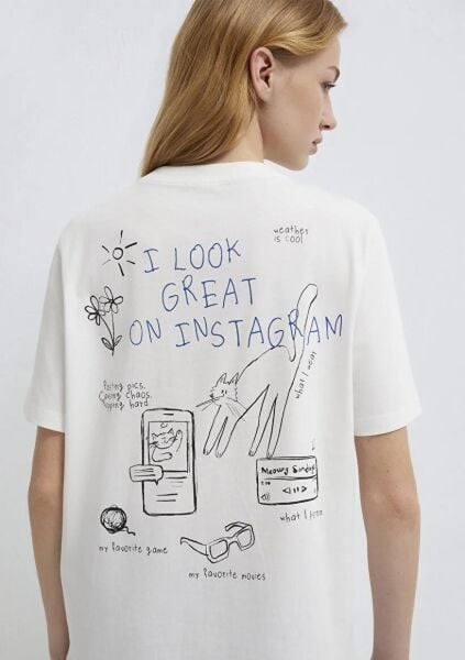 MAVİ KEDİ BASKILI KADIN TİŞÖRT