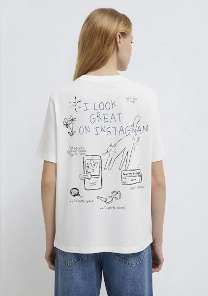 MAVİ KEDİ BASKILI KADIN TİŞÖRT