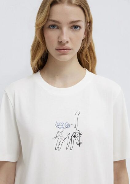 MAVİ KEDİ BASKILI KADIN TİŞÖRT