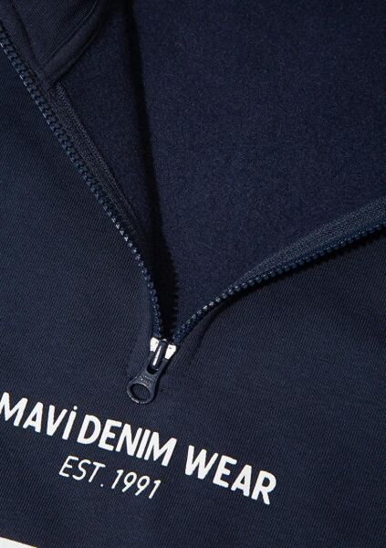MAVİ YARI FERMUARLI ÇİZGİLİ ERKEK ÇOCUK SWEATSHIRT