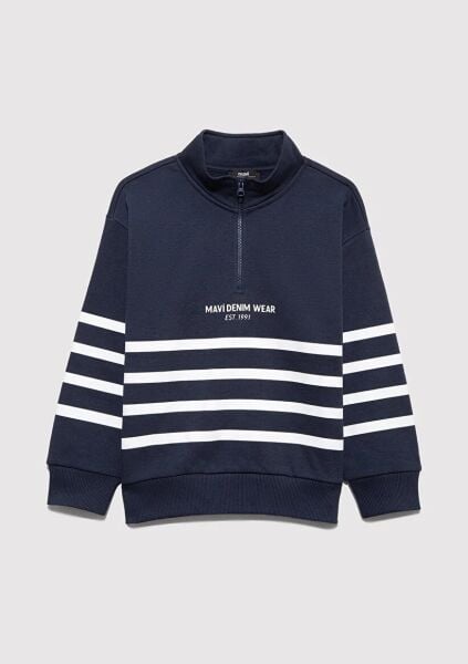 MAVİ YARI FERMUARLI ÇİZGİLİ ERKEK ÇOCUK SWEATSHIRT