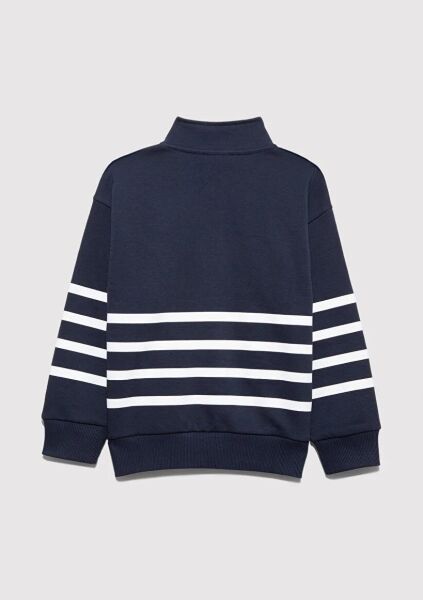 MAVİ YARI FERMUARLI ÇİZGİLİ ERKEK ÇOCUK SWEATSHIRT