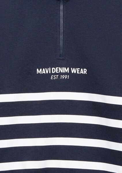 MAVİ YARI FERMUARLI ÇİZGİLİ ERKEK ÇOCUK SWEATSHIRT