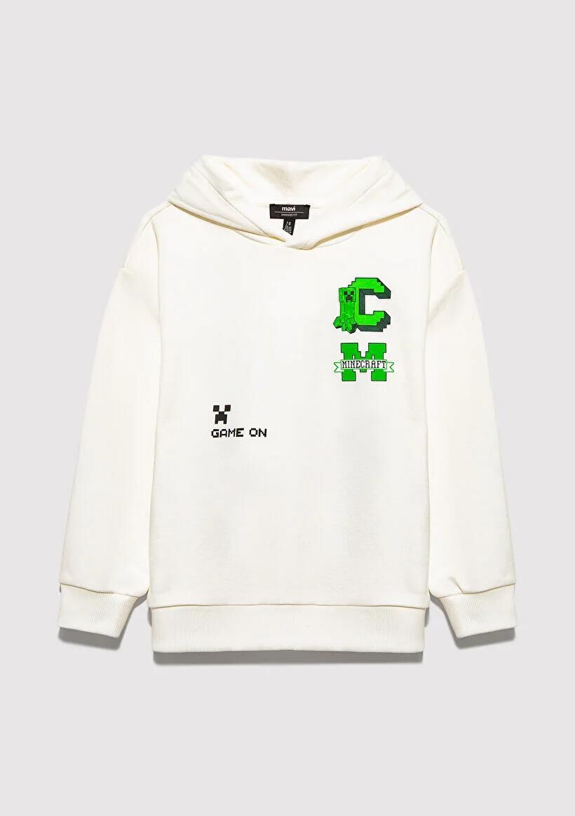 MAVİ MINECRAFT BASKILI KAPÜŞONLU ERKEK ÇOCUK SWEATSHIRT