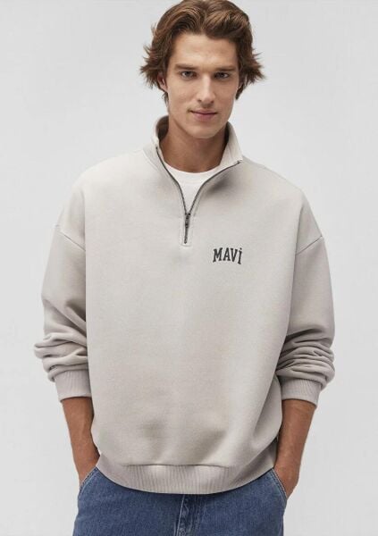 MAVİ YARIM FERMUARLI ERKEK SWEATSHIRT