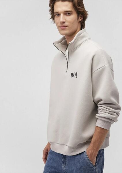 MAVİ YARIM FERMUARLI ERKEK SWEATSHIRT