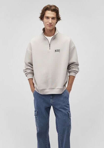 MAVİ YARIM FERMUARLI ERKEK SWEATSHIRT