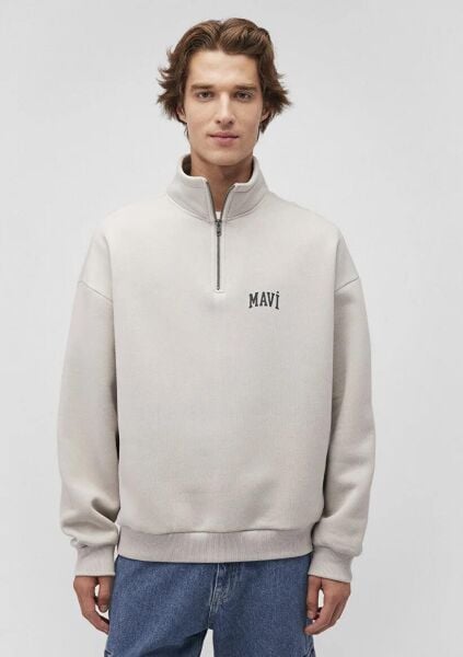 MAVİ YARIM FERMUARLI ERKEK SWEATSHIRT