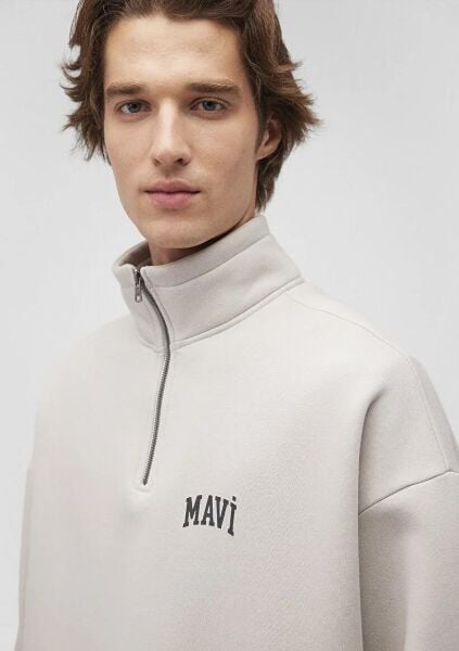 MAVİ YARIM FERMUARLI ERKEK SWEATSHIRT
