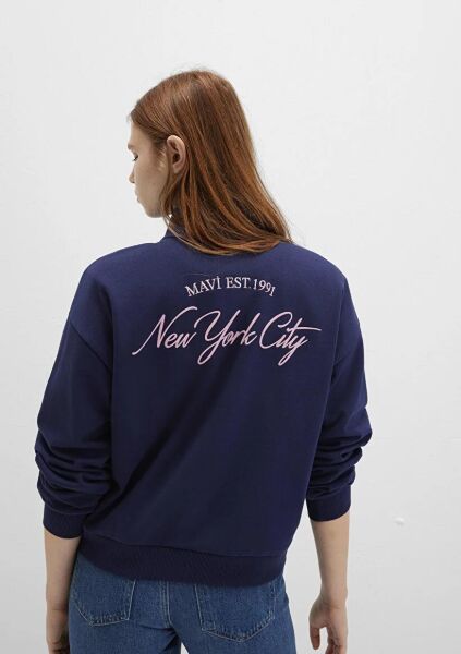 MAVİ YARIM FERMUARLI KADIN SWEATSHIRT